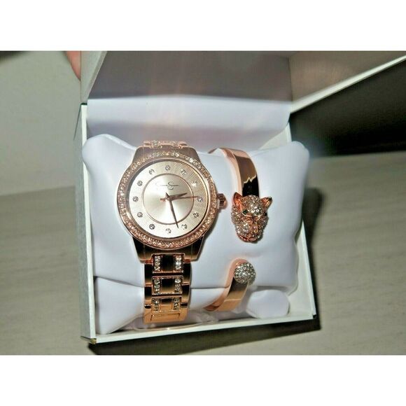 Jessica Simpson JSB8002RG Rose Gold Watch w/ Panther/Tiger Bracelet Crystal Pave - Picture 5 of 12